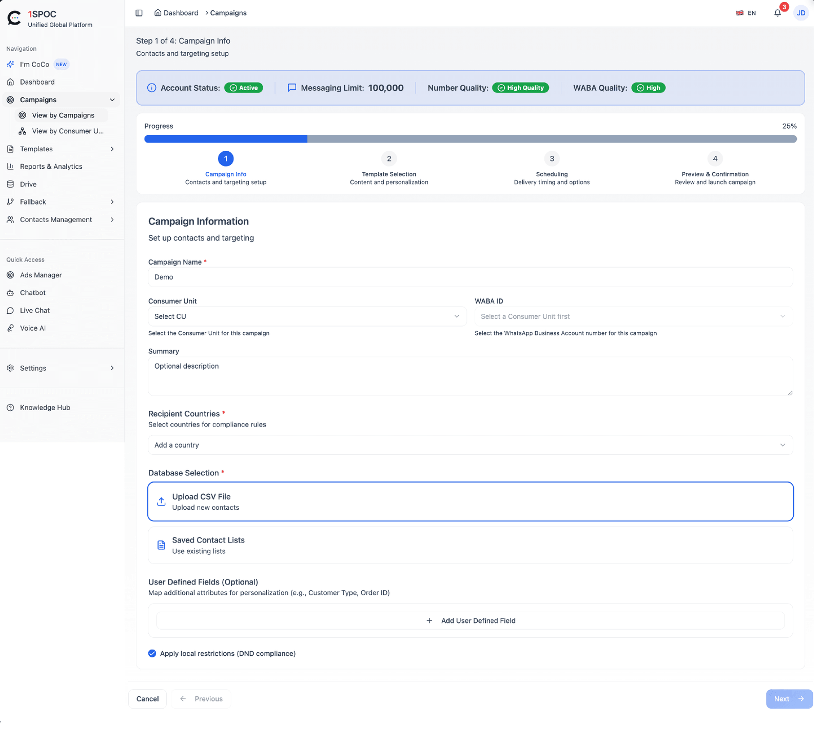 Campaign Management interface