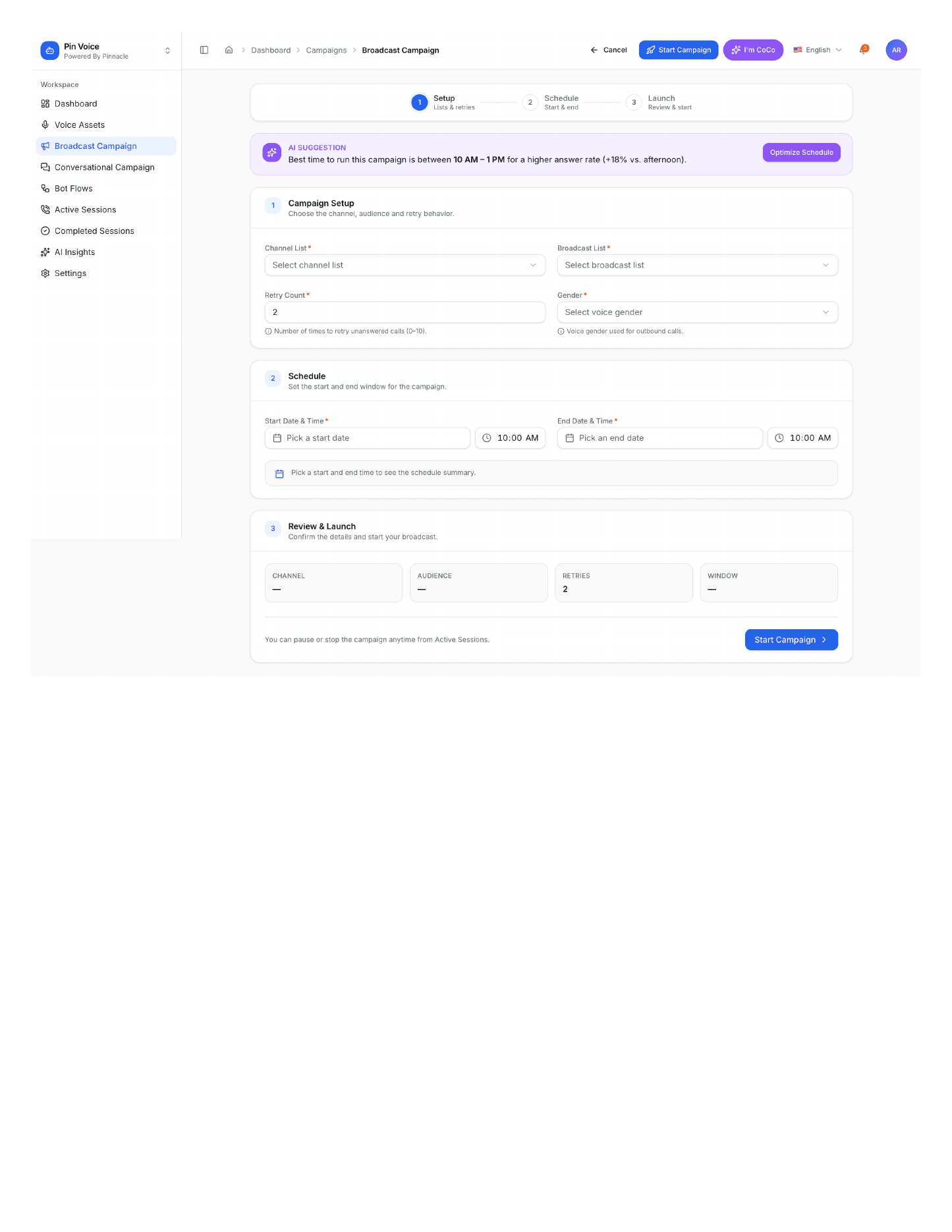 Campaign Management interface